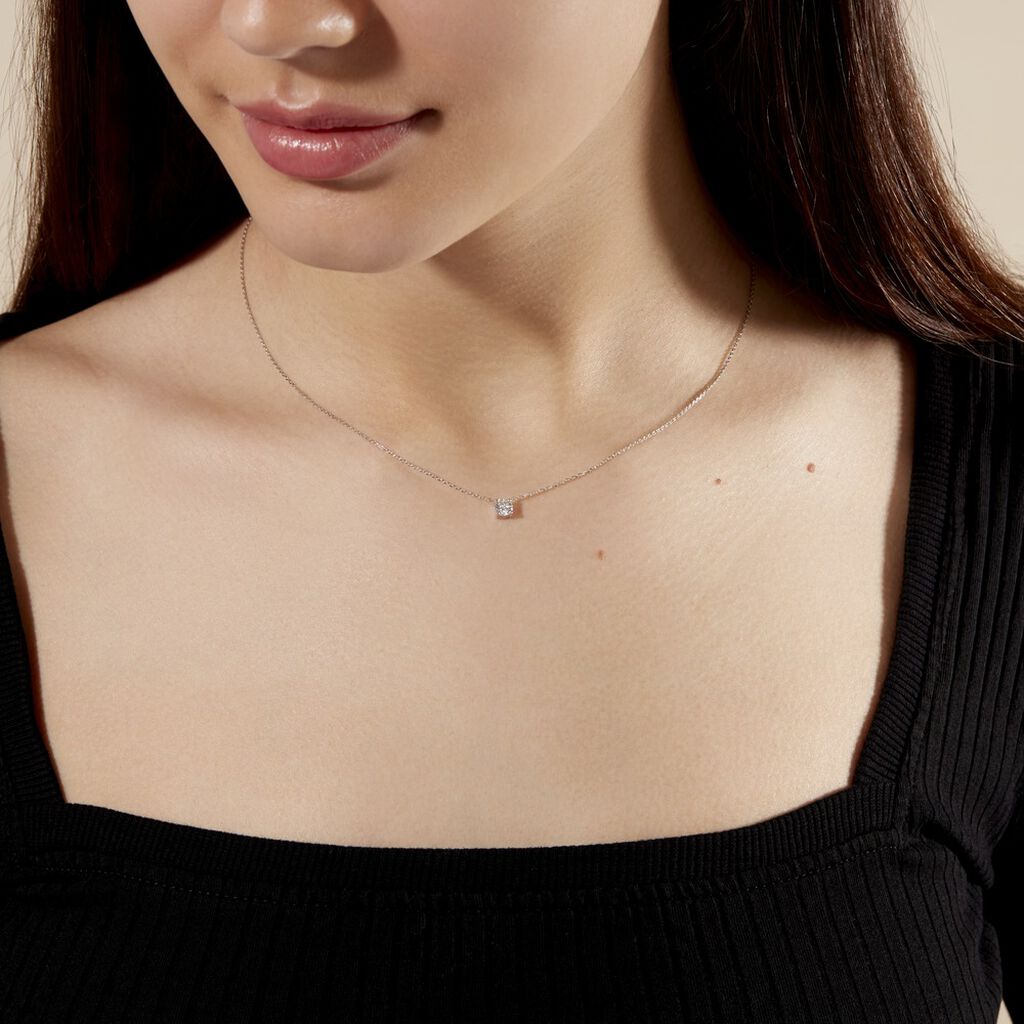 Collier Or Weiss Victoria Solitaire Diamant Synthetique - Spannringe Damen | OROVIVO