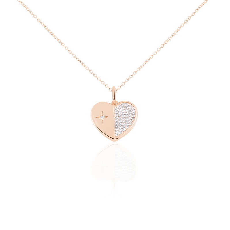 Damen Collier Silber rosevergoldet 925 Zirkonia Herz Herz 1 Ov - Halsketten Damen | OROVIVO