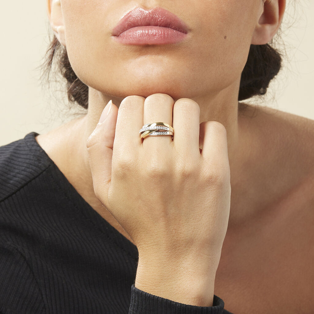 Damen Ring Silber 925 Bicolor Vergoldet Zirkonia gekreuzt Monica - Ringe mit Stein Damen | OROVIVO
