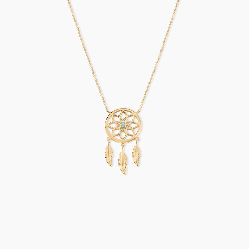Collier Plaqué Or Jaune Attrape Rêves Turquoise - Spannringe Damen | OROVIVO