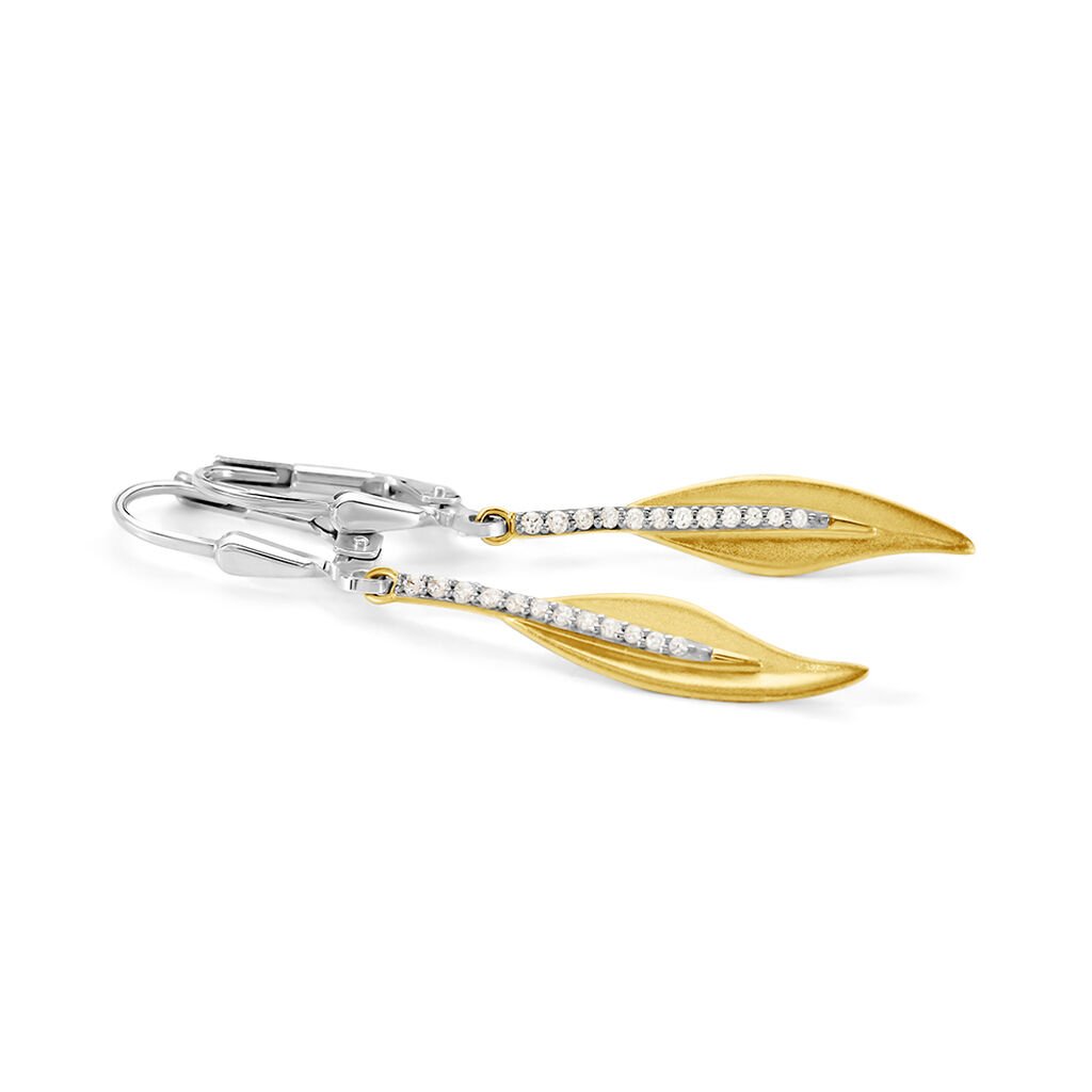 ALEVTINA Damen Ohrringe Lang Silber 925 Zirkonia Wei&szlig; Blatt