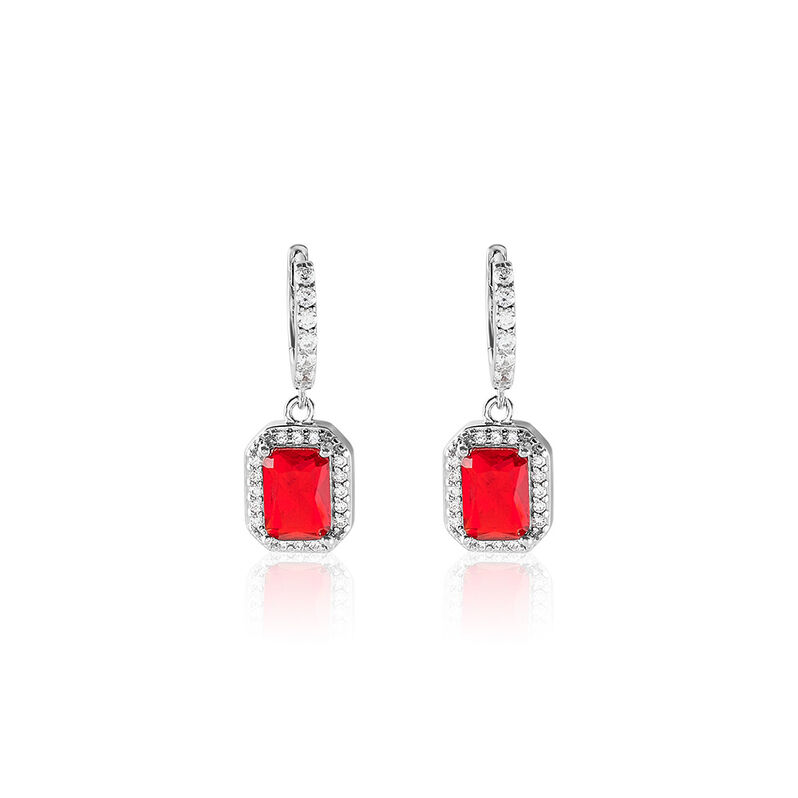VELOURA Damen Ohrringe Lang Silber 925 Glas Rot 0,26 ct Rechteckig - Ohrringe mit Stein Damen | OROVIVO