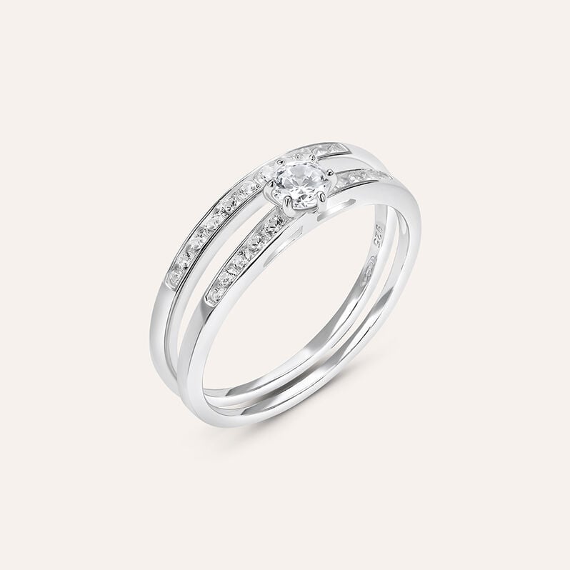 Anello Solitario Silver Elegance Argento Rodiato Cubic Zirconia - Spannringe Damen | OROVIVO