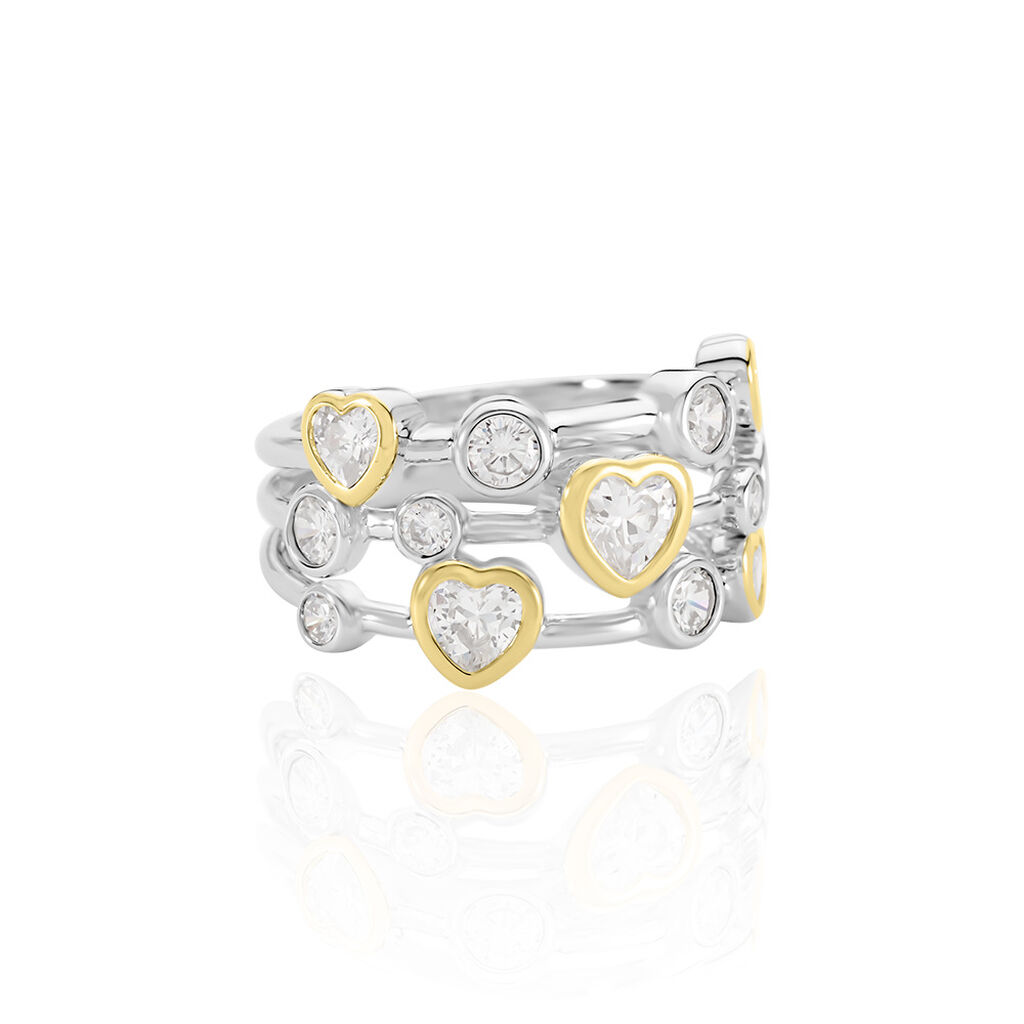 MEGAN Damen Ring Silber Bicolor Gelb/Silber 925 Zirkonia Wei&szlig; 0,51 ct Herz