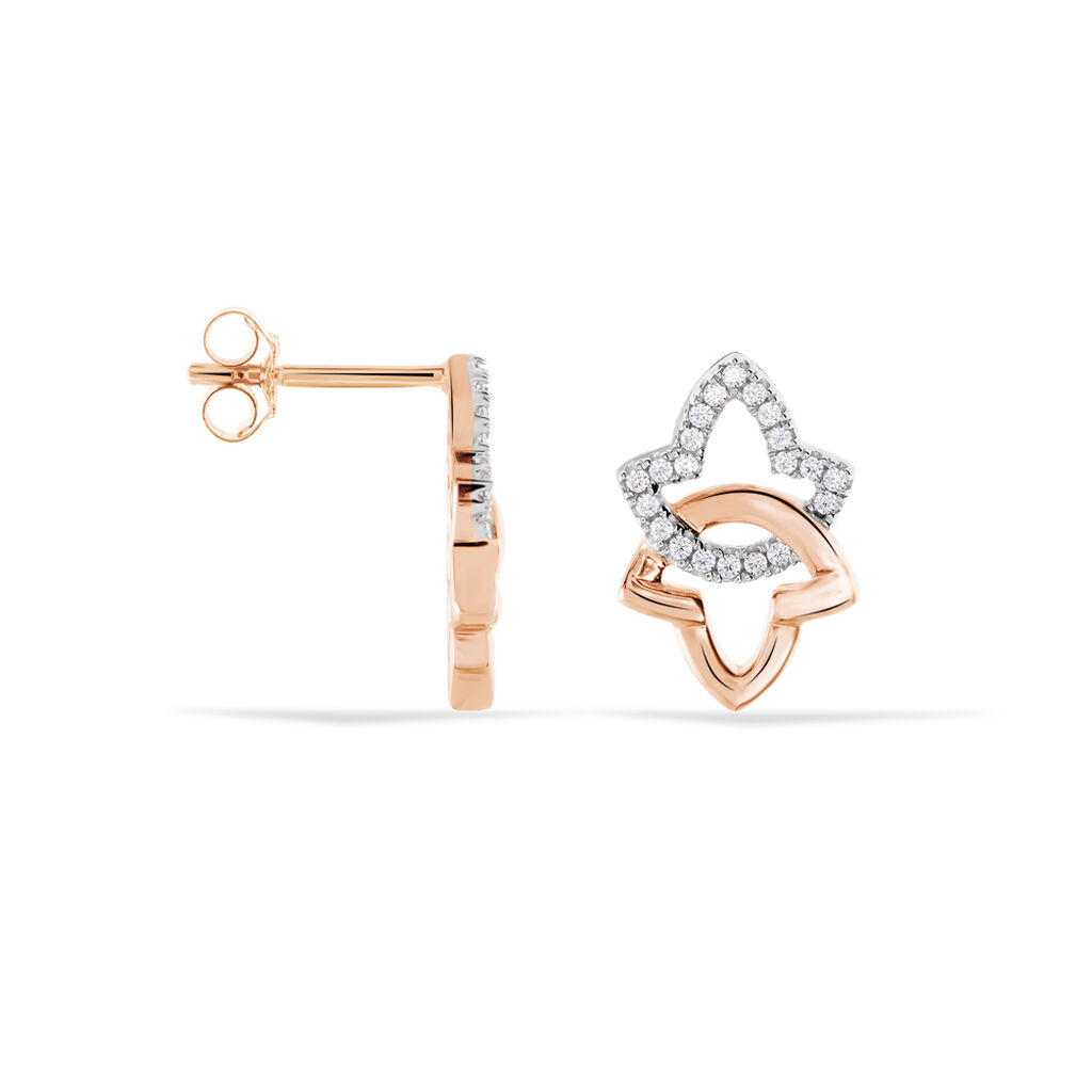 MARLIES Damen Ohrstecker Gold Bicolor 375 (9 Karat) Zirkonia Wei&szlig; 0,25 ct Blume