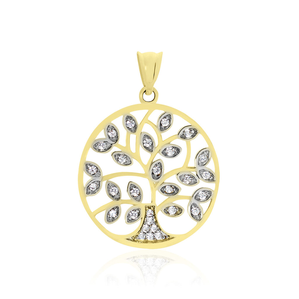 EDE LEBENSBAUM 6 Damen Anhänger Gold Bicolor 375 (9 Karat) Zirkonia Weiß 0,15 ct Baum, Anhänger mit Stein