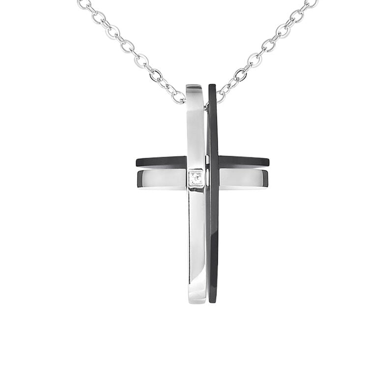 Collana Man Code Acciaio Bicolore Bianco / Nero Cristallo - Spannringe Herren | OROVIVO