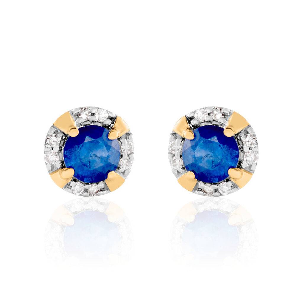 ODARIKE Damen Ohrstecker Gold 585 (14 Karat) Saphir Blau 0,7 ct Kreis, Ohrstecker mit Stein