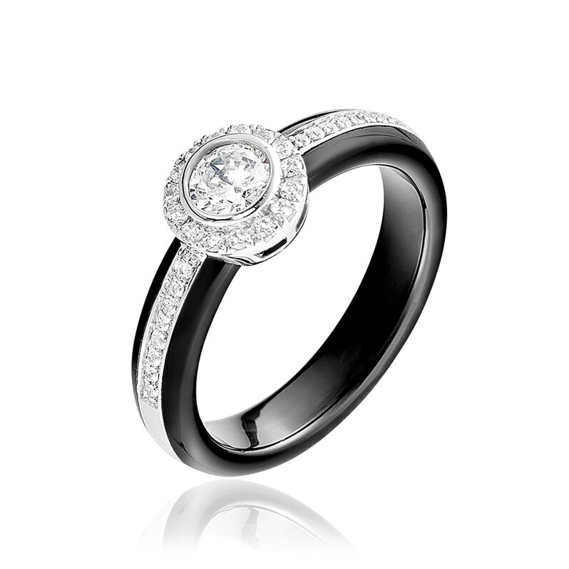 Bague Solitaire Solitaire Argent Blanc Céramique Et Oxyde De Zirconium - Spannringe Damen | OROVIVO