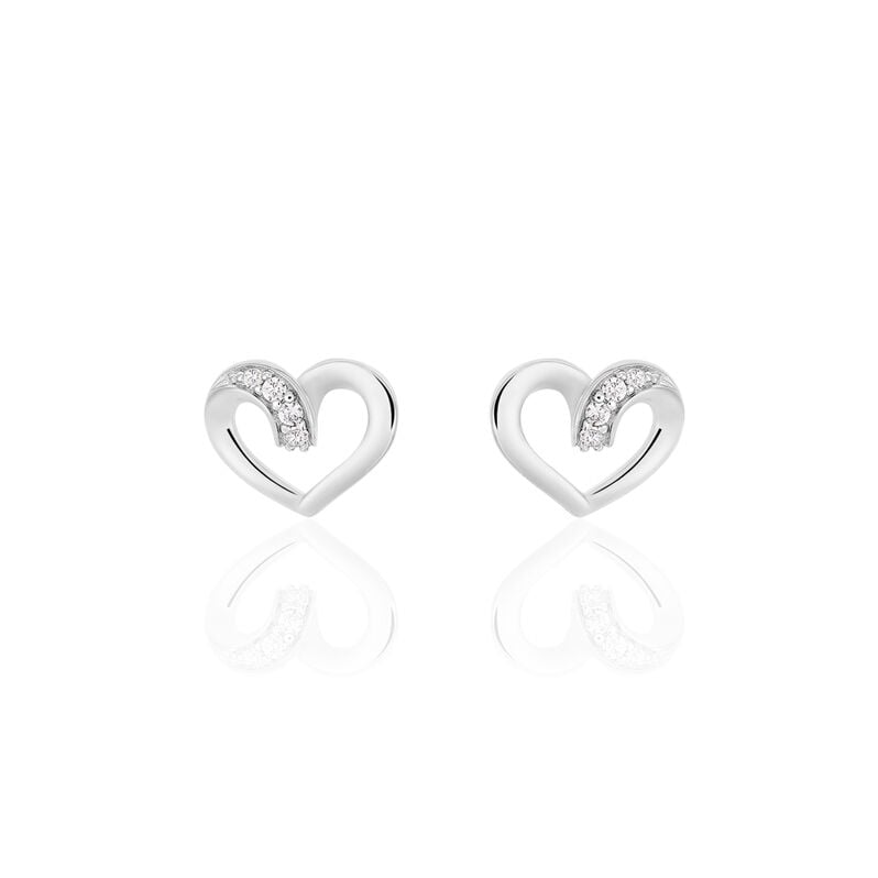 ASHLEY HERZ 18 Damen Ohrstecker Silber 925 Zirkonia Wei&szlig; Herz - Ohrstecker Damen | OROVIVO