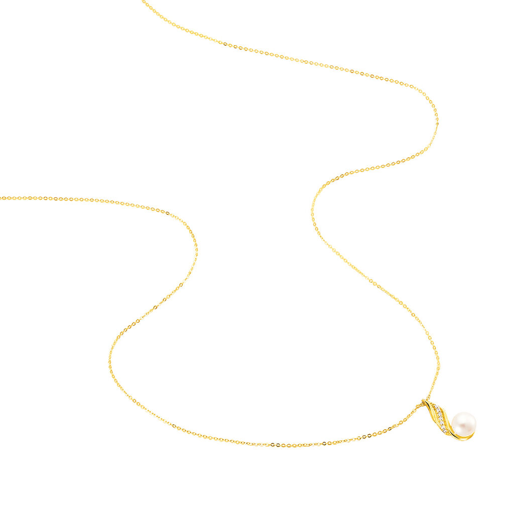 Damen Collier Gold 375 (9 Karat) Zuchtperle Perlmutt Tropfen