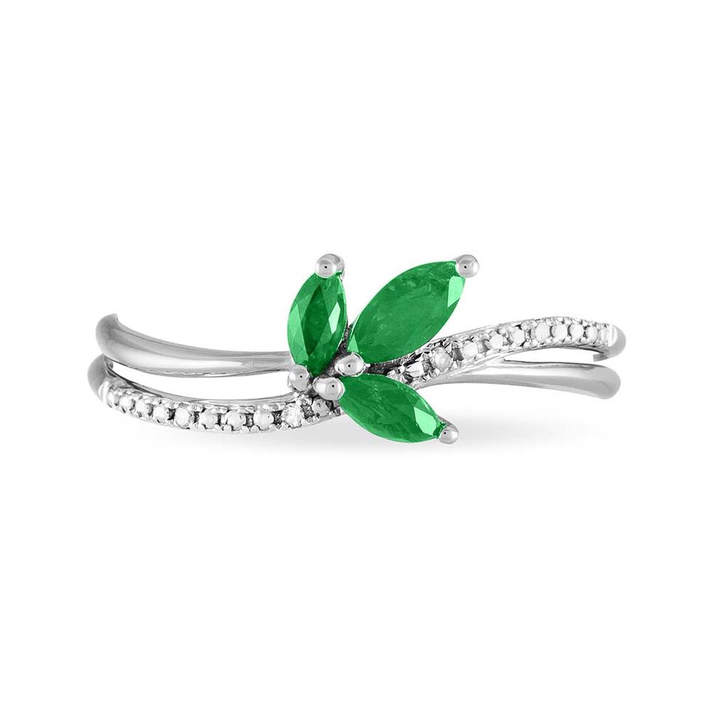 Bague Angie Or Blanc Emeraude Et Diamant - Spannringe Damen | OROVIVO