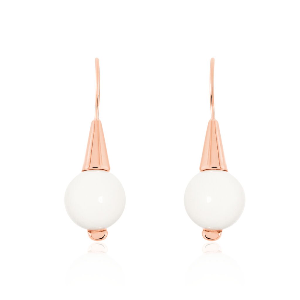 FILIPINKA Damen Ohrringe Lang Edelstahl rosevergoldet Achat Weiß 2,5 ct Kreis, Ohrringe Lang mit Stein