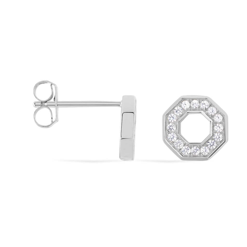 Damen Ohrstecker Silber 925 Zirkonia Wei&szlig; Achteck