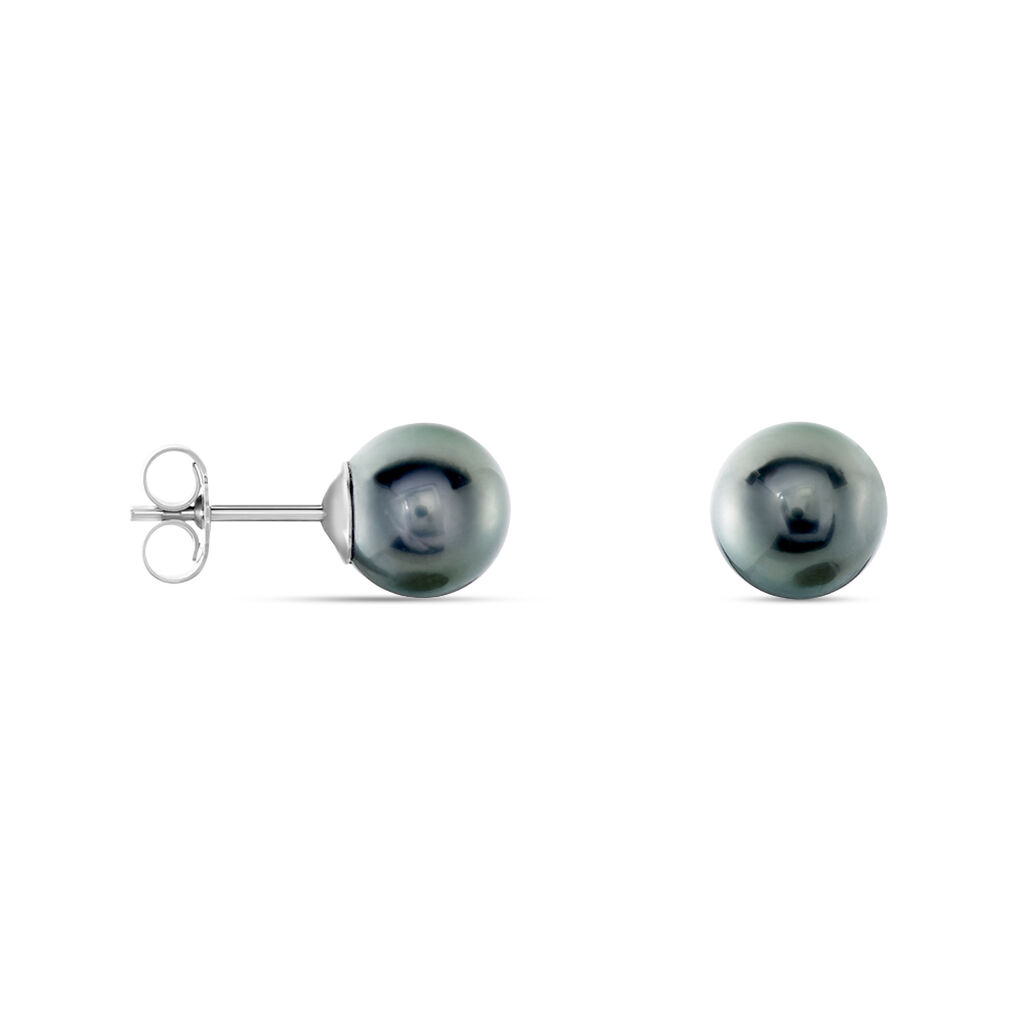 GELLA Damen Ohrstecker Weißgold 585 (14 Karat) Tahitiperle Schwarzer Perlmutt Ball - Ohrstecker Damen | OROVIVO