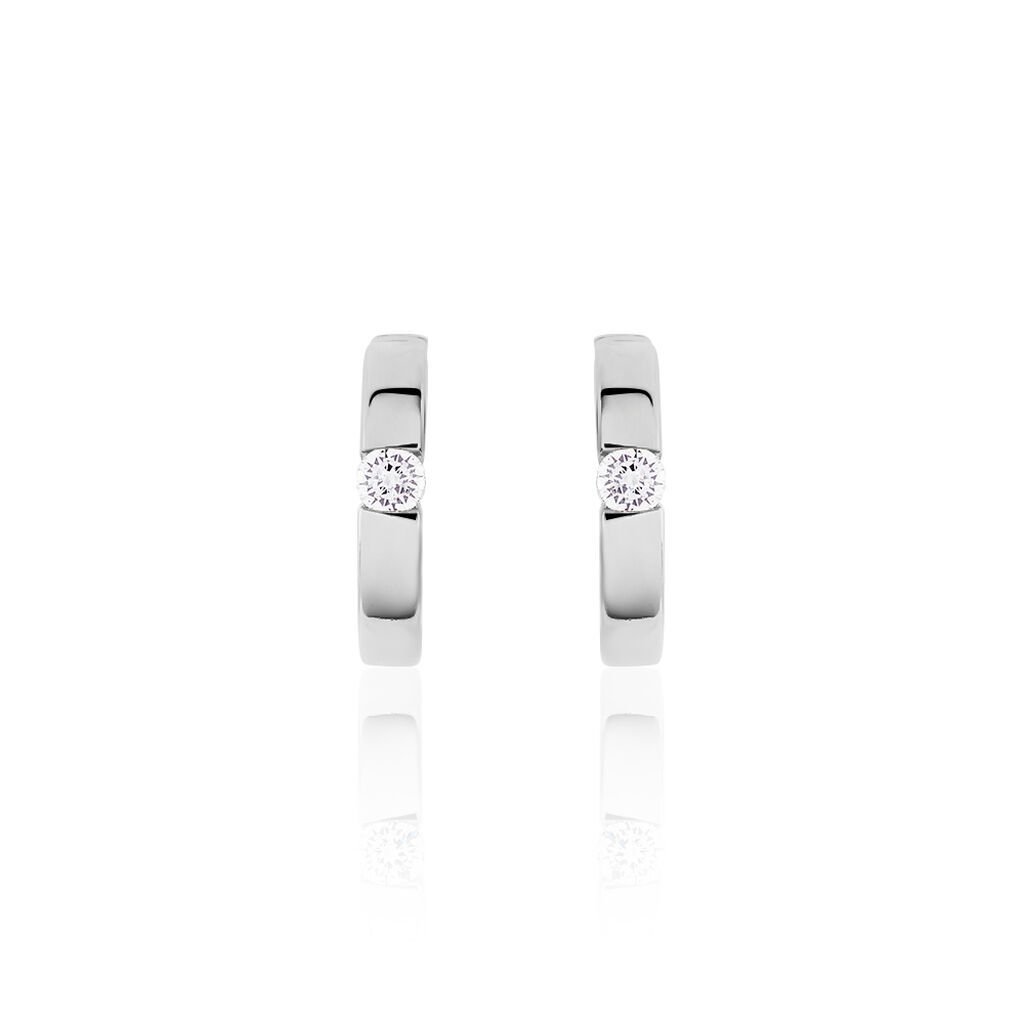 Damen Creolen Silber 925 Zirkonia Wei&szlig; B 3 mm