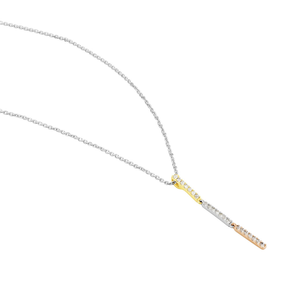 Damen Halskette Gold 375 Tricolor Diamanten 0,13ct
