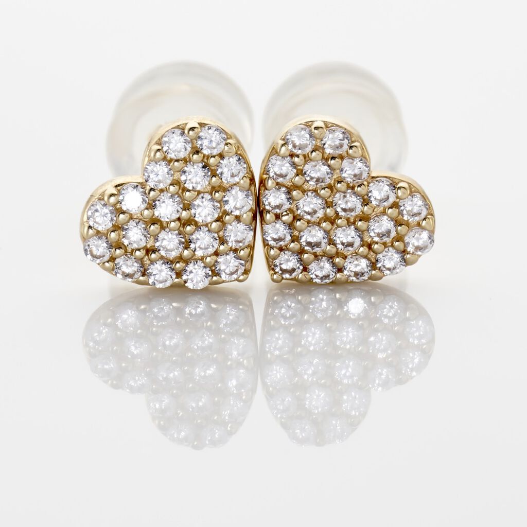 DARLEEN Damen Ohrstecker Gold 375 (9 Karat) Zirkonia Wei&szlig; Herz