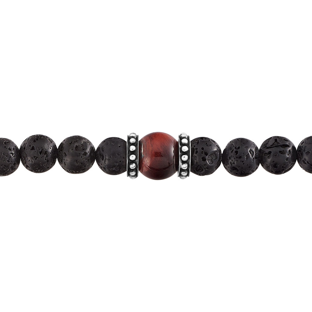 Herren Armband Edelstahl Lavastein Schwarz