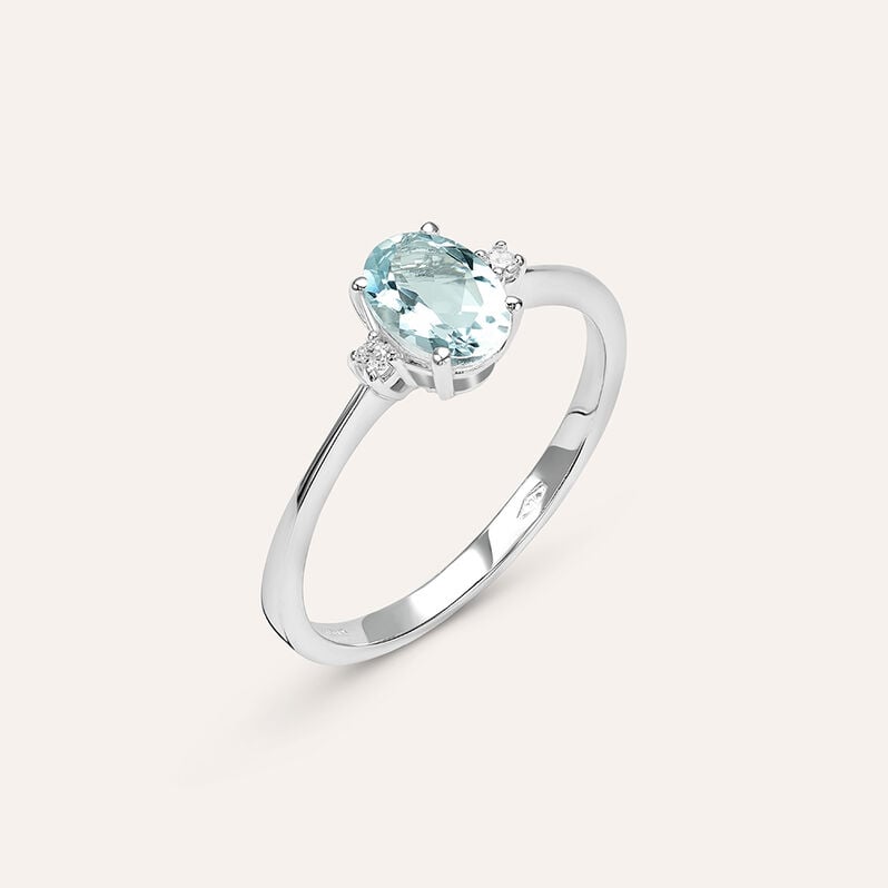 Anello Solitario Acquamarina Oro Bianco Acquamarina Diamante - Spannringe Damen | OROVIVO