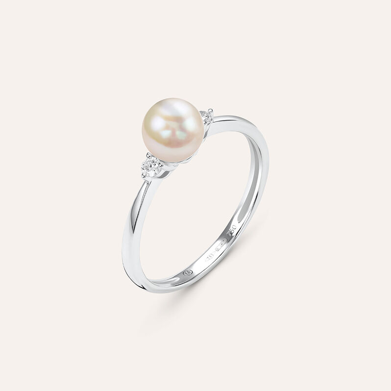 Anello Solitario Gold Pearls Oro Bianco Perla D'Acqua Dolce Diamante - Spannringe Damen | OROVIVO