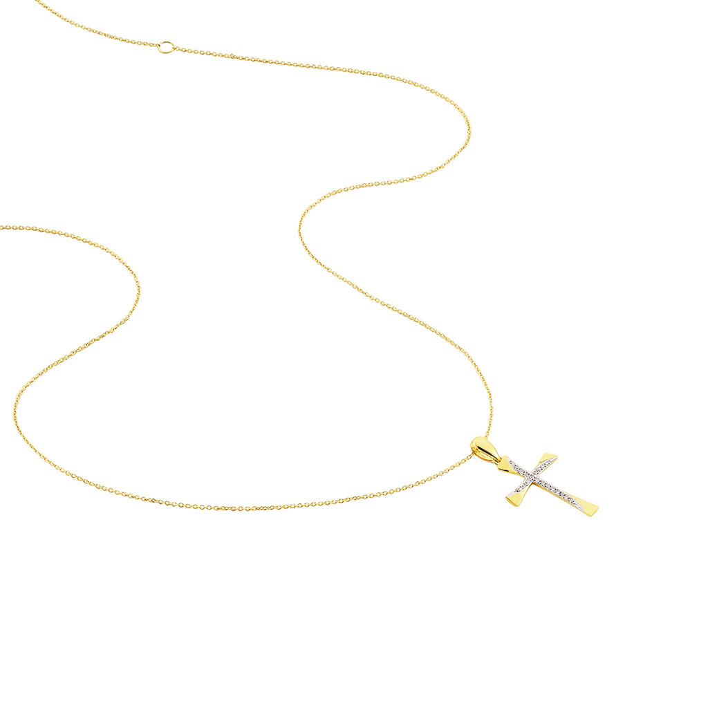 Kreuz HO 1 Damen Collier Gold 375 (9 Karat) Diamant Wei&szlig; 0,03 ct Religi&ouml;ses Kreuz