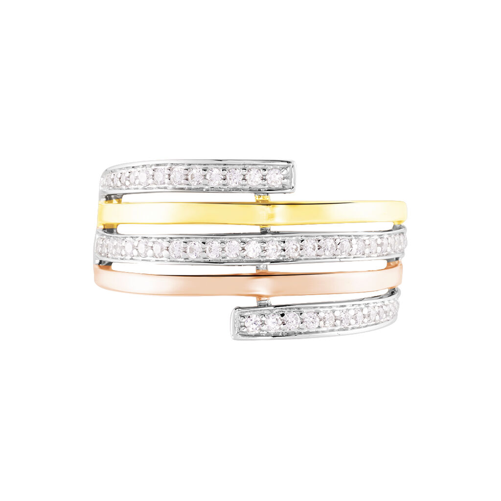 AELAIG Damen Ring Gold Tricolor 375 (9 Karat) Zirkonia Wei&szlig; 0,35 ct