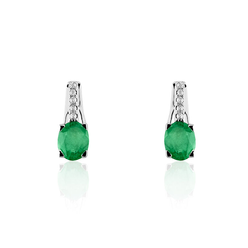 Boucles D'oreilles Puces Or Jaune Emeraude Et Diamant - Spannringe Damen | OROVIVO