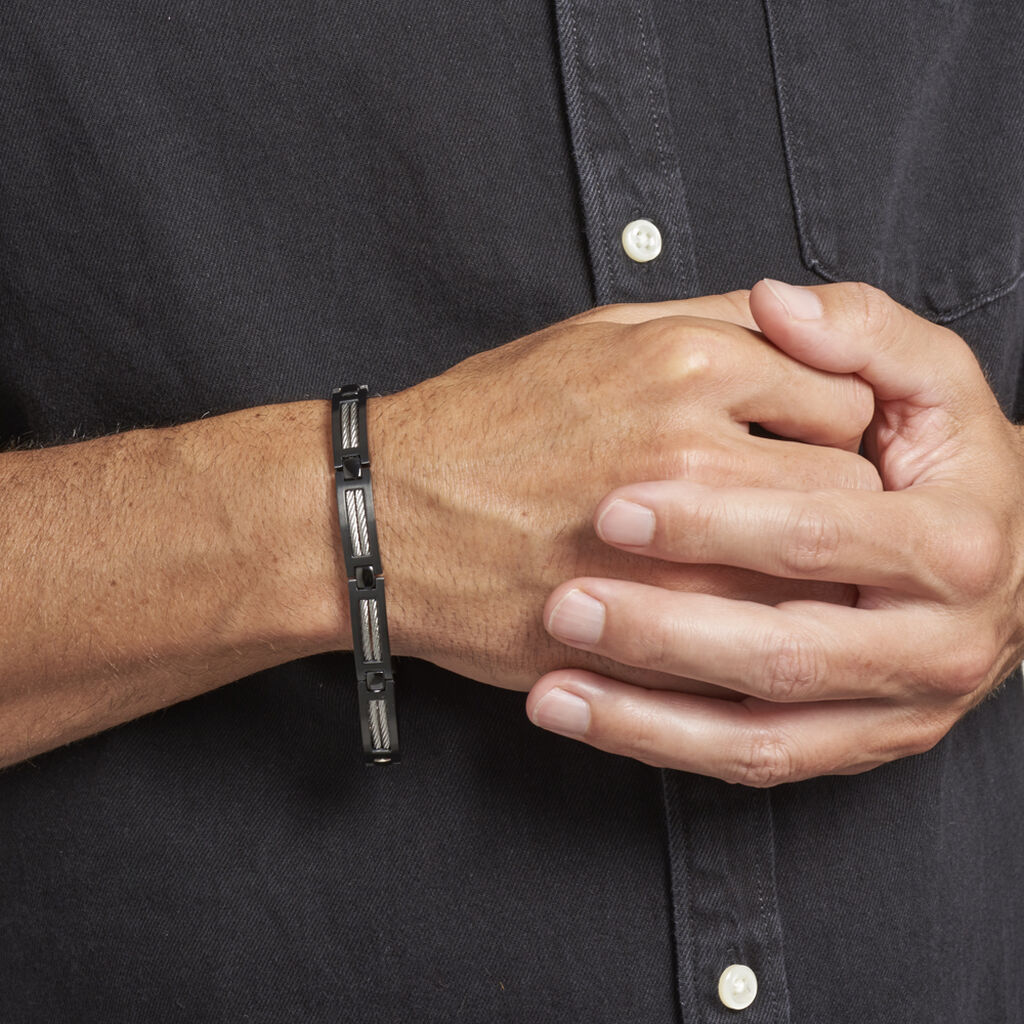 Bracelet Cosme Acier Pvd Noir Et Cable - Spannringe Herren | OROVIVO