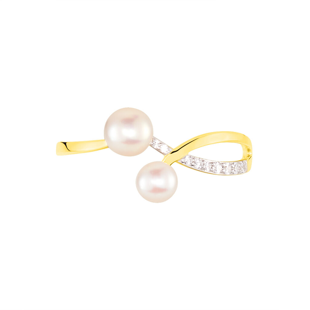 CORI Damen Ring Gold 375 (9 Karat) Zuchtperle Perlmutt Welle