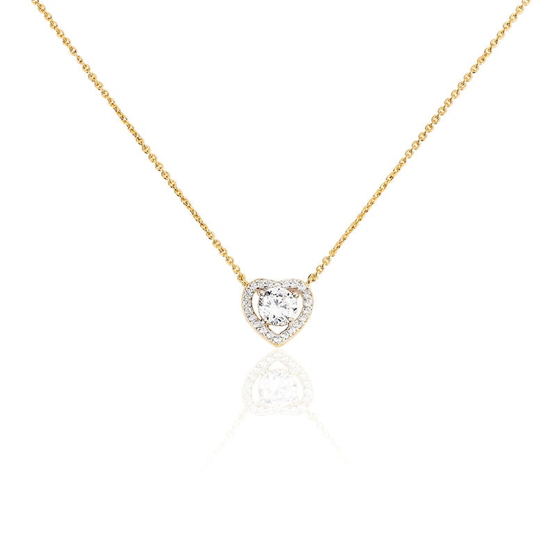 ALAIS Damen Collier Vergoldet Zirkonia Wei&szlig; 0,28 ct Herz - Halsketten Damen | OROVIVO