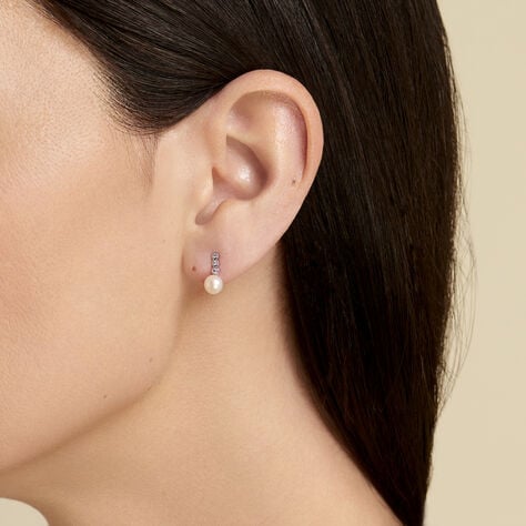 LEONIE 2 Damen Ohrstecker Weißgold 375 (9 Karat) Zuchtperle Perlmutt Ball - Ohrstecker Damen | OROVIVO