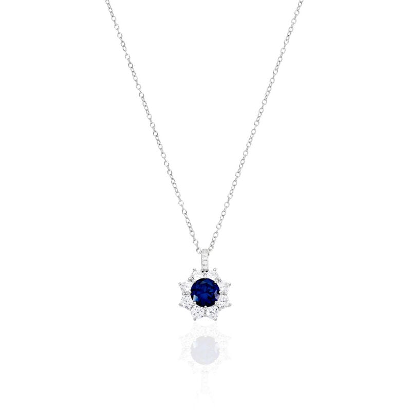 ELOISE Damen Collier Silber 925 Synthetischer Stein Blau 1,46 ct Blume B 1,2 mm - Halsketten Damen | OROVIVO