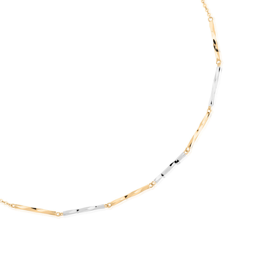 Damen Collier Gold Bicolor Gelb/Silber 585 Jutui 2 4,5cm, Collier ohne Stein