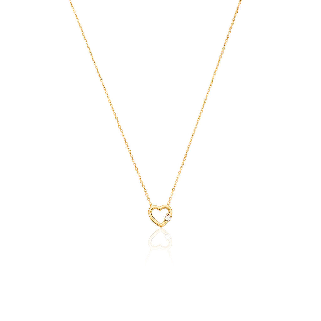 AMARI Damen Collier Gold 375 (9 Karat) Synthetischer Diamant Wei&szlig; 0,020 ct Herz