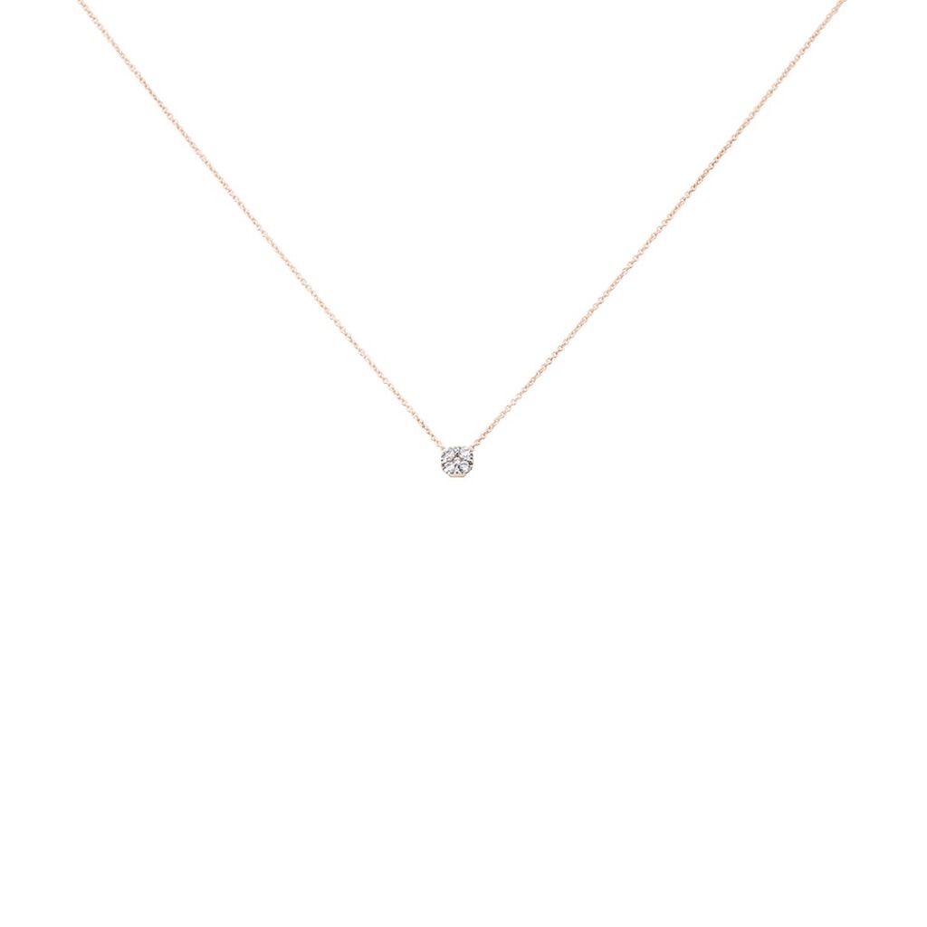 BINA Damen Collier Rosegold 375 (9 Karat) Zirkonia Wei&szlig; Viereck