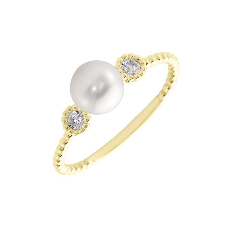 Damenring Gold 375 Zuchtperle Zirkonia Trilogie Harmony - Ringe mit Stein Damen | OROVIVO