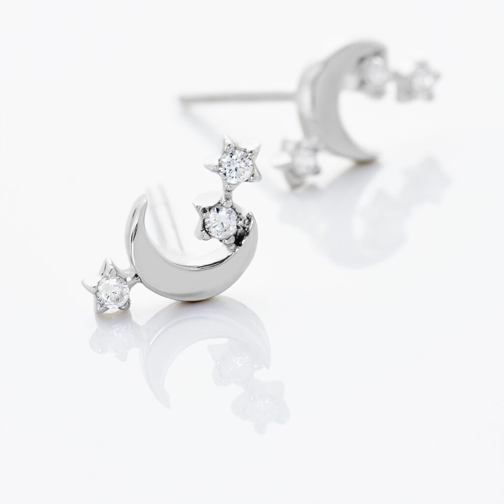 MADINA Damen Ohrstecker Silber 925 Zirkonia Wei&szlig; 0,17 ct Mond B 2 mm