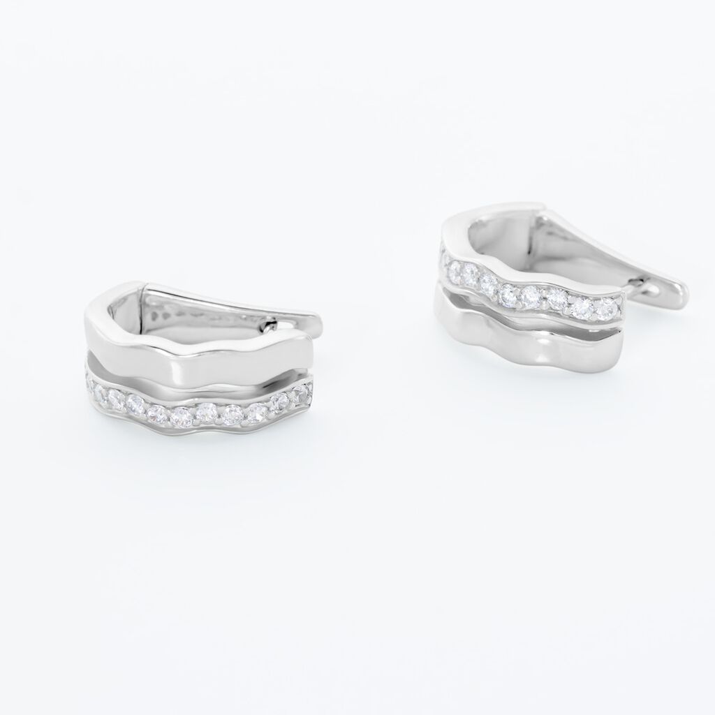 Damen Creolen Silber 925 Zirkonia Wei&szlig; Welle B 6,9 mm