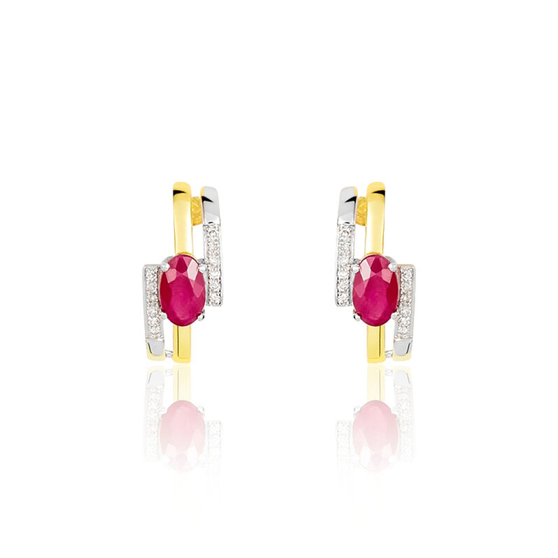 Boucles D'oreilles Pendantes Or Bicolore Rubis Et Diamant - Spannringe Damen | OROVIVO
