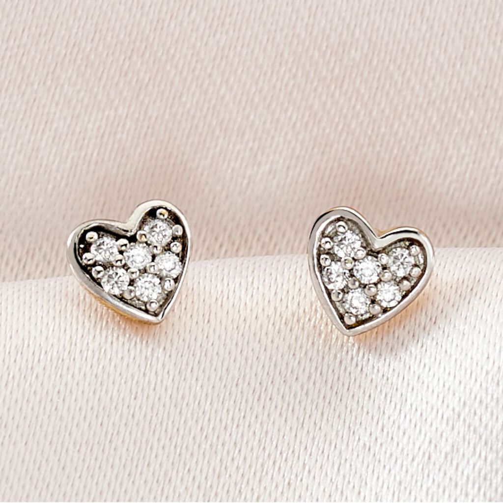 HERZ Kinder Ohrstecker Gold Bicolor 375 (9 Karat) Zirkonia Wei&szlig; Herz