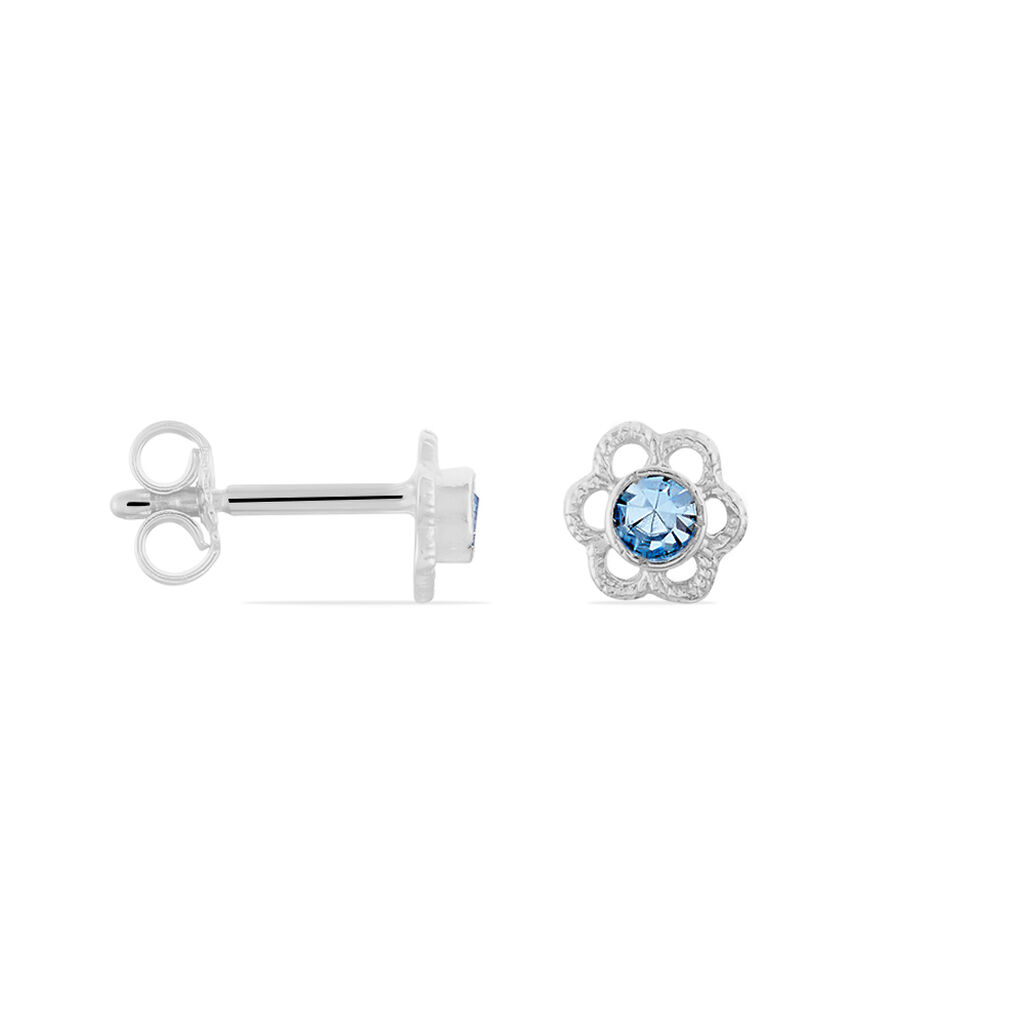 LONE Kinder Ohrstecker Silber 925 Strass Blau Blume