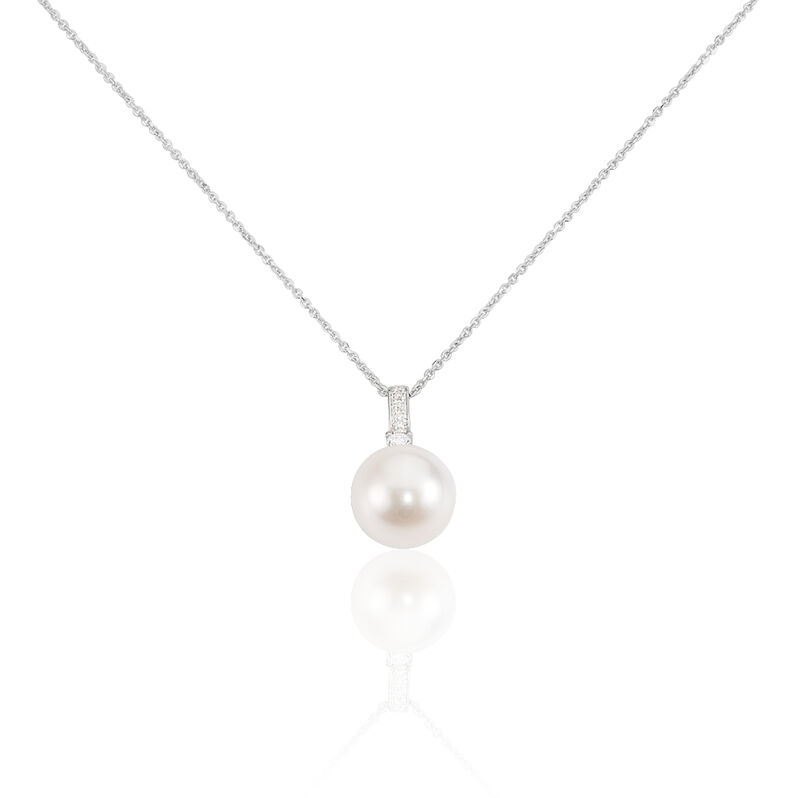 Damen Collier Wei&szlig;gold 375 (9 Karat) Zuchtperle Perlmutt Ball - Halsketten Damen | OROVIVO