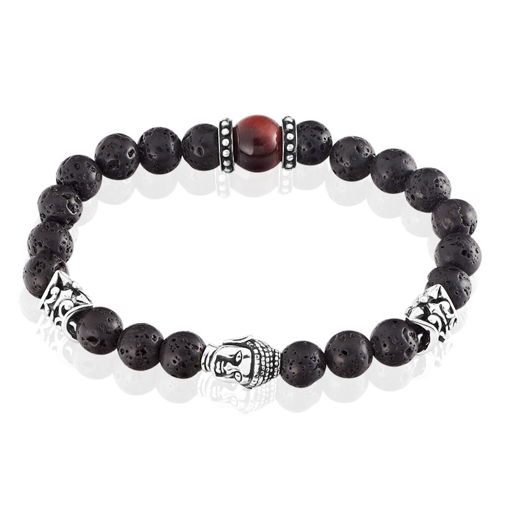 Herren Armband Edelstahl Lavastein Schwarz, Armband mit Stein