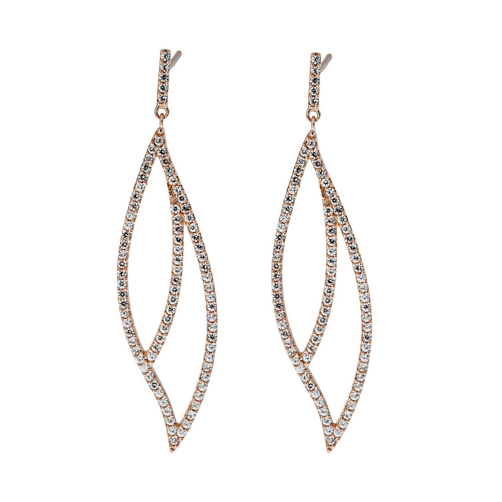 SURRY Damen Ohrringe Lang Rosevergoldet Zirkonia Weiß Oval B 11 mm, Ohrringe Lang mit Stein