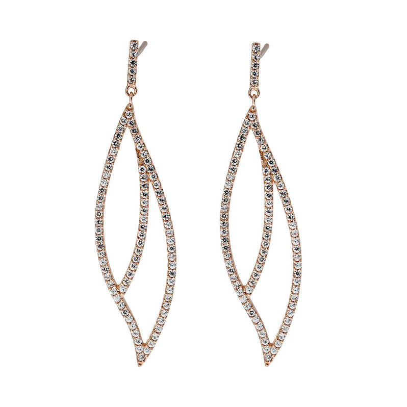 SURRY Damen Ohrringe Lang Rosevergoldet Zirkonia Wei&szlig; Oval B 11 mm - Ohrringe mit Stein Damen | OROVIVO