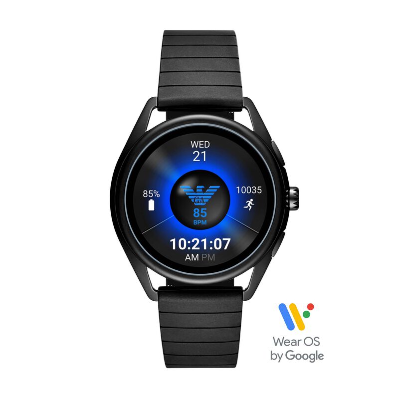 Emporio Armani orologio smartwatch in acciaio nero e quadrante nero e azzurro con logo - Spannringe Herren | OROVIVO
