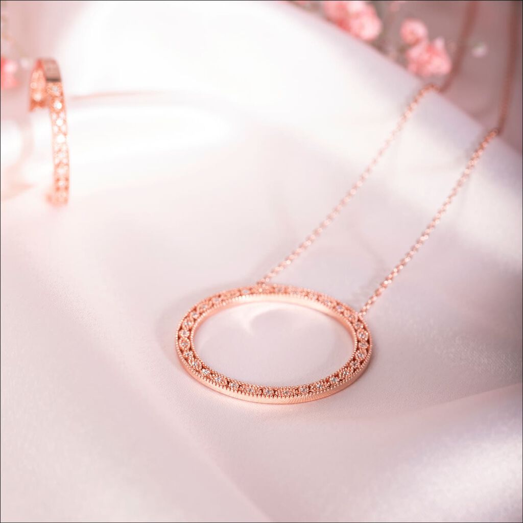 ANNA 3 Damen Collier Silber rosevergoldet 925 Zirkonia Weiß 0,06 ct Kreis - Halsketten Damen | OROVIVO