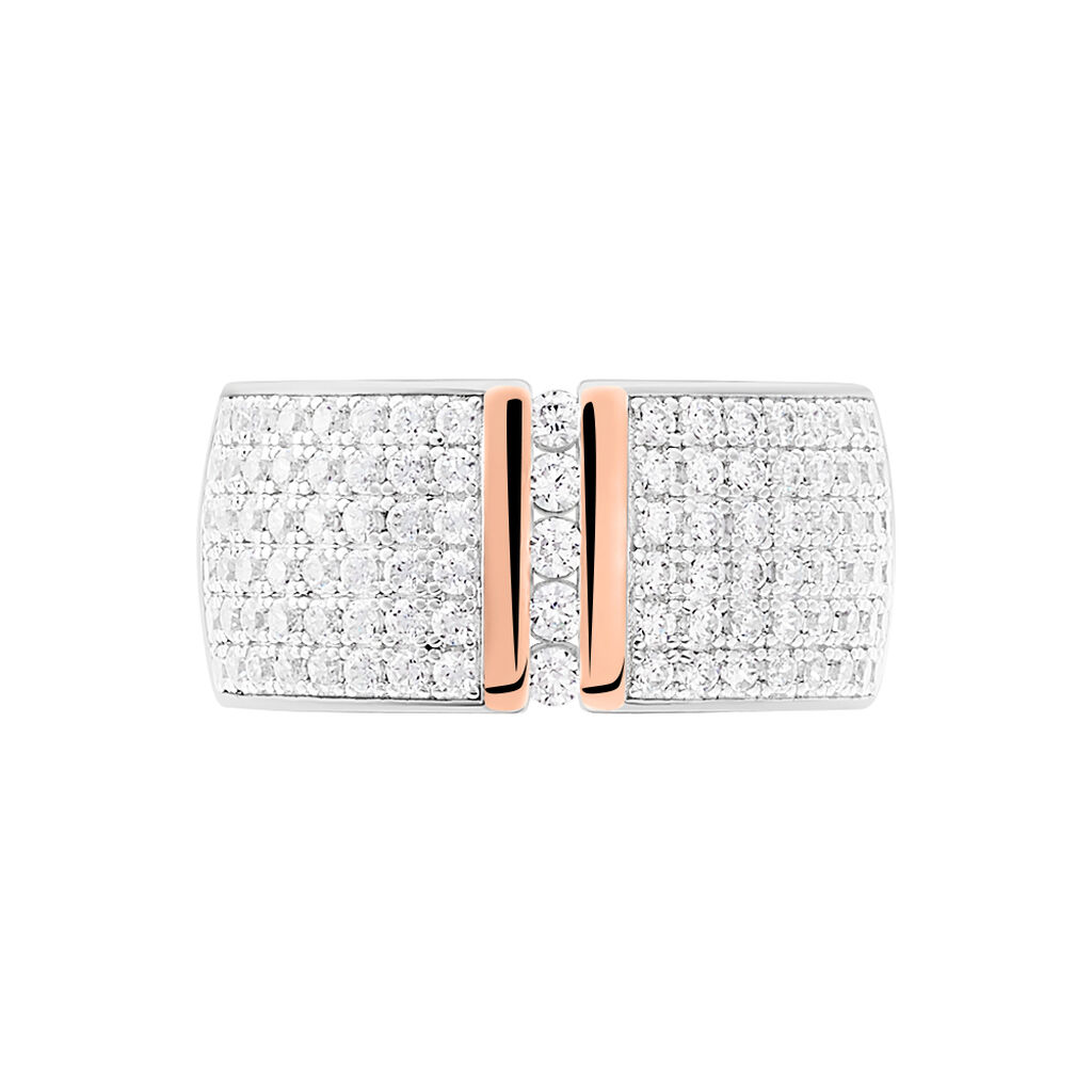 KAPINA Damen Ring Silber Bicolor 925 Zirkonia Wei&szlig; Barren