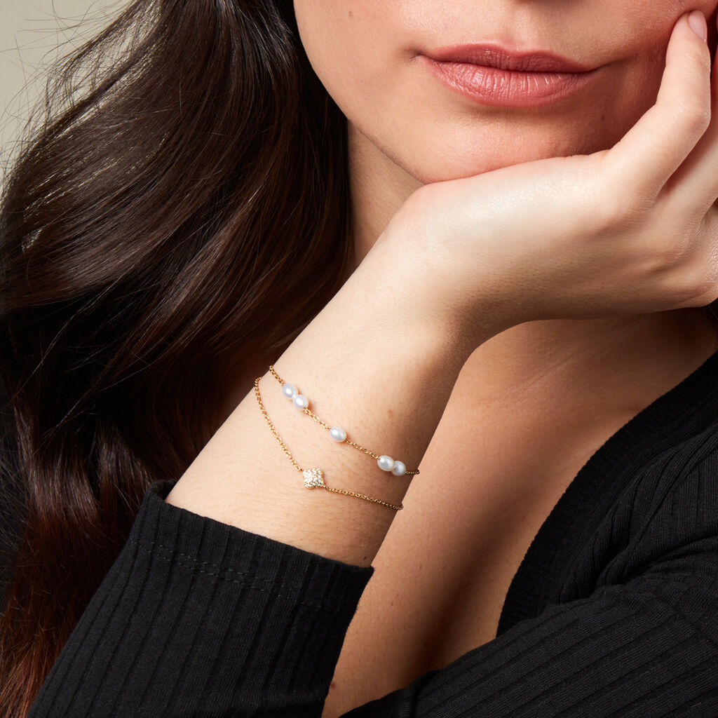 Damen Armband Silber vergoldet 925 Halbrund Weiß Natur Angelina 18,5cm 12mm -  Damen | OROVIVO